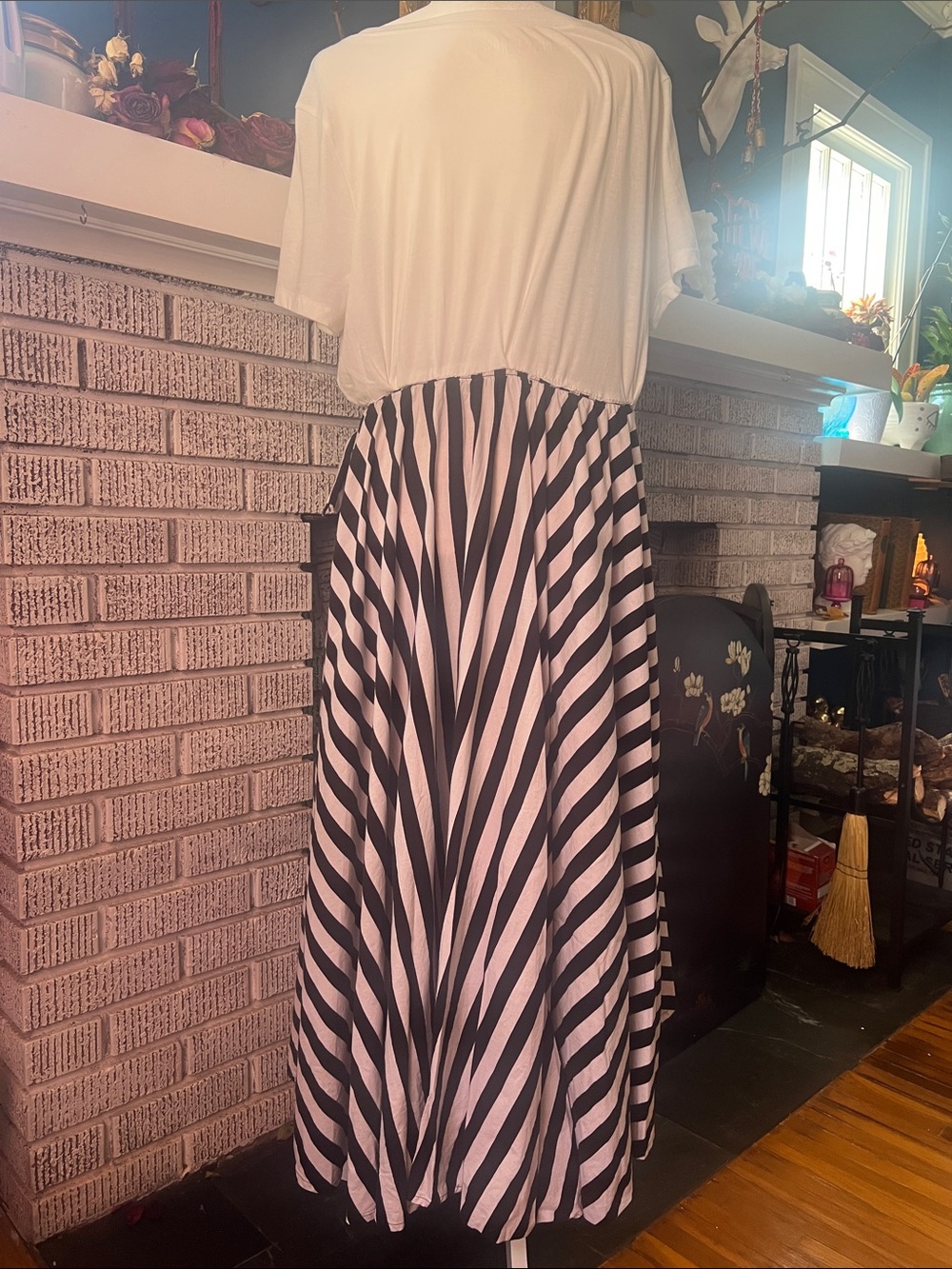 Guns N Roses Concert Tee Black & White Striped Maxi Dress OOAK - Picture 5 of 7